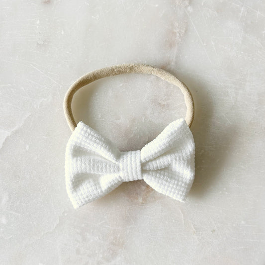 Waffle Bow Stretch Headband - White