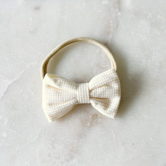 Waffle Bow Stretch Headband - Soft Peach