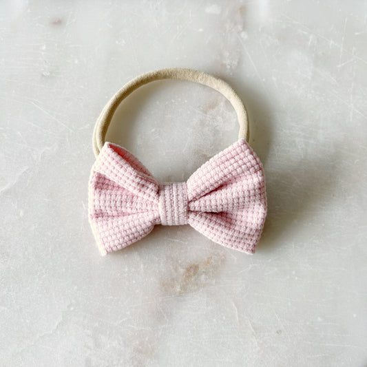 Waffle Bow Stretch Headband - Rose Pink