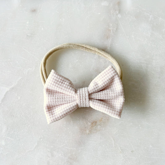 Waffle Bow Stretch Headband - Pale Pink