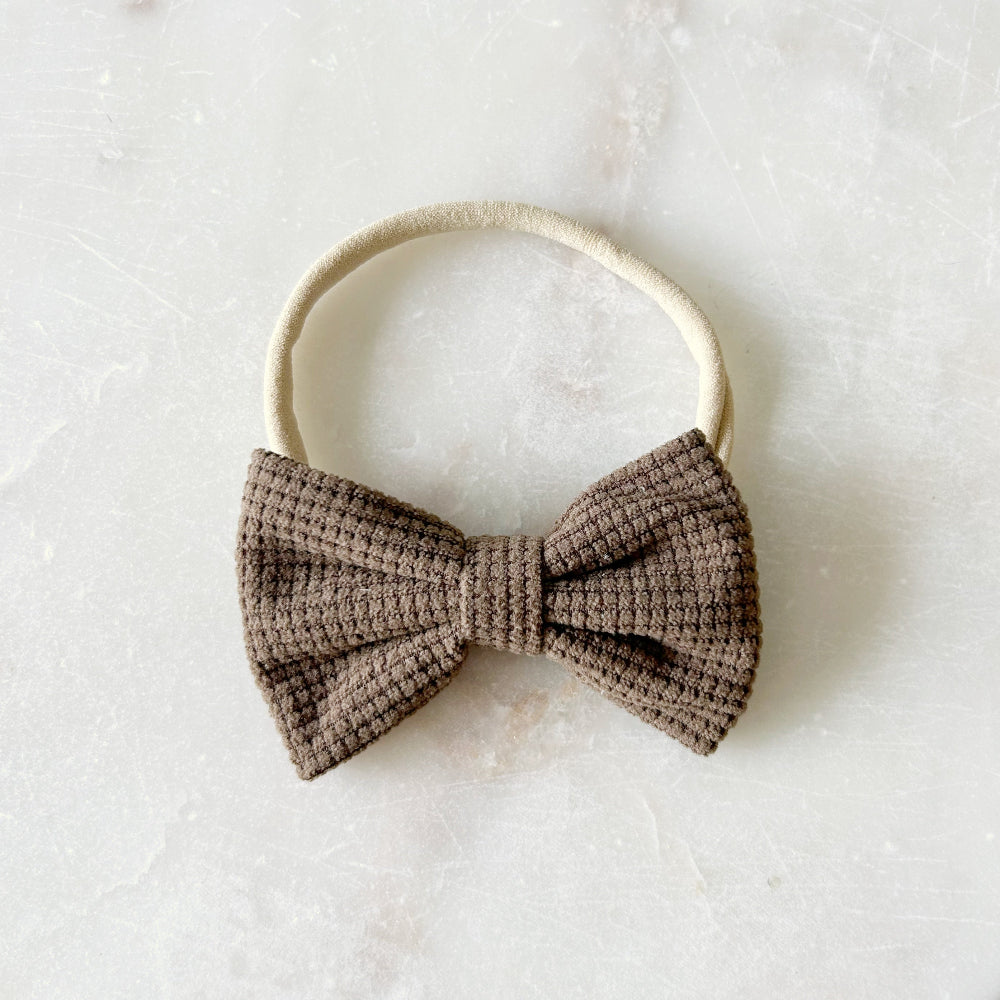 Waffle Bow Stretch Headband - Chocolate Brown