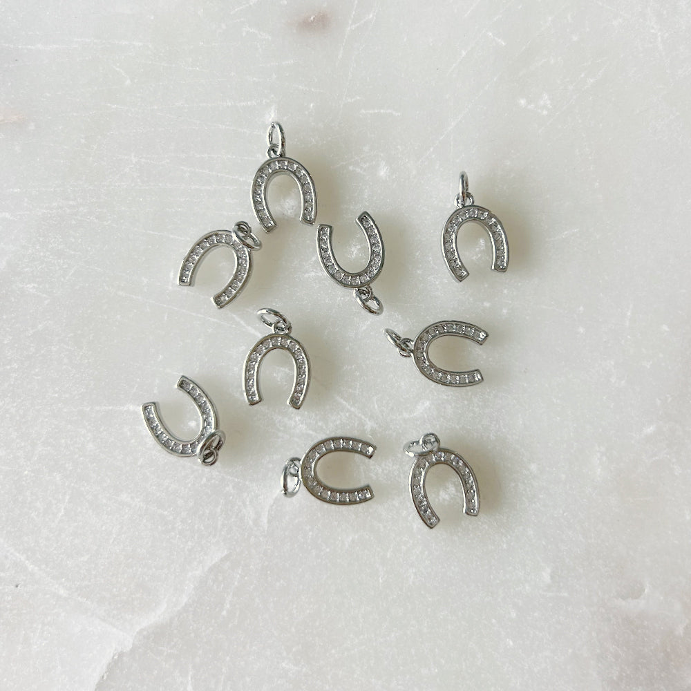 Pave Horseshoe Charm - Silver