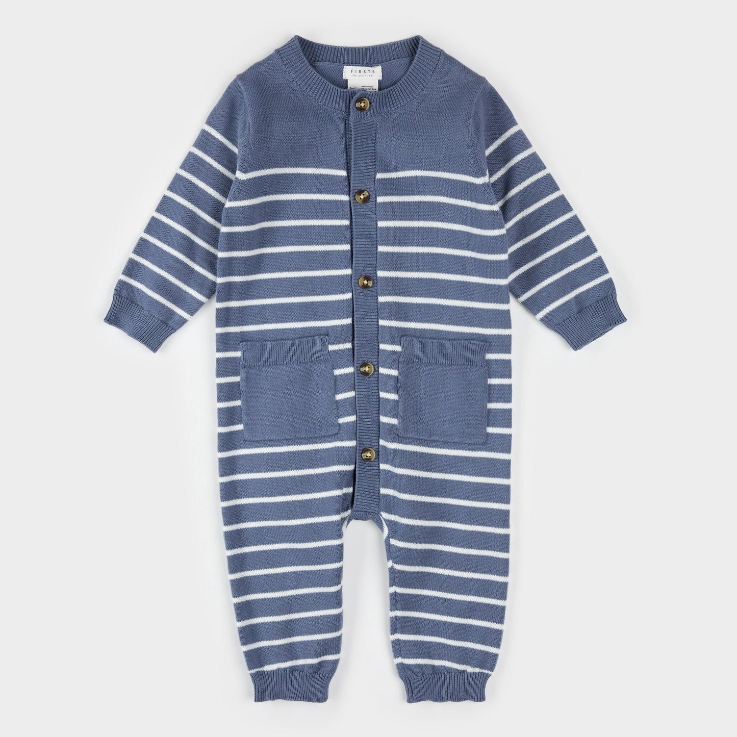 Striped Knit Playsuit - Denim Blue