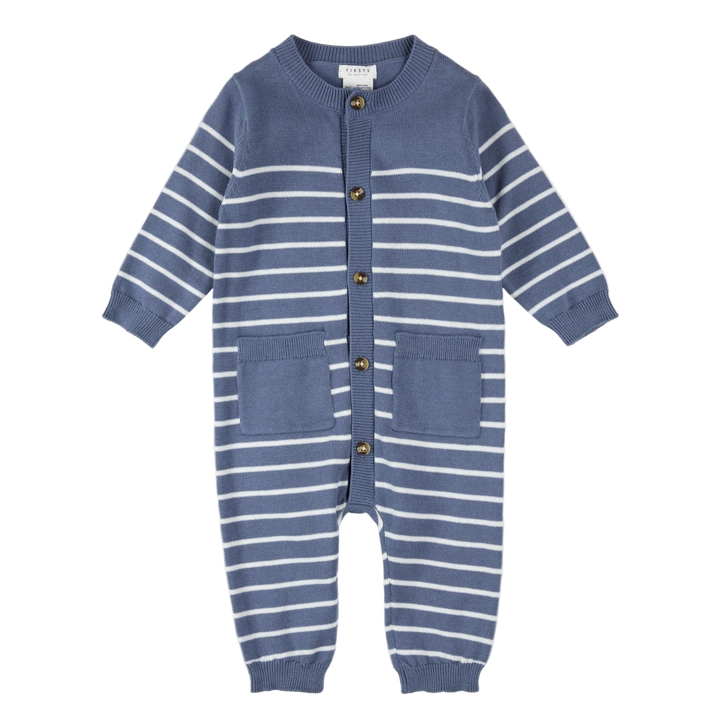 Striped Knit Playsuit - Denim Blue