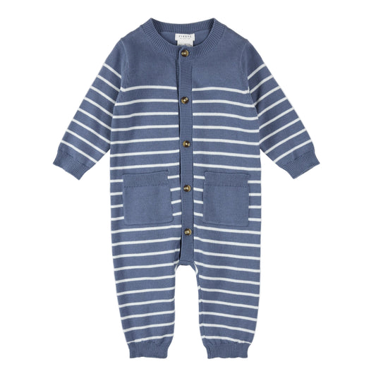 Striped Knit Playsuit - Denim Blue