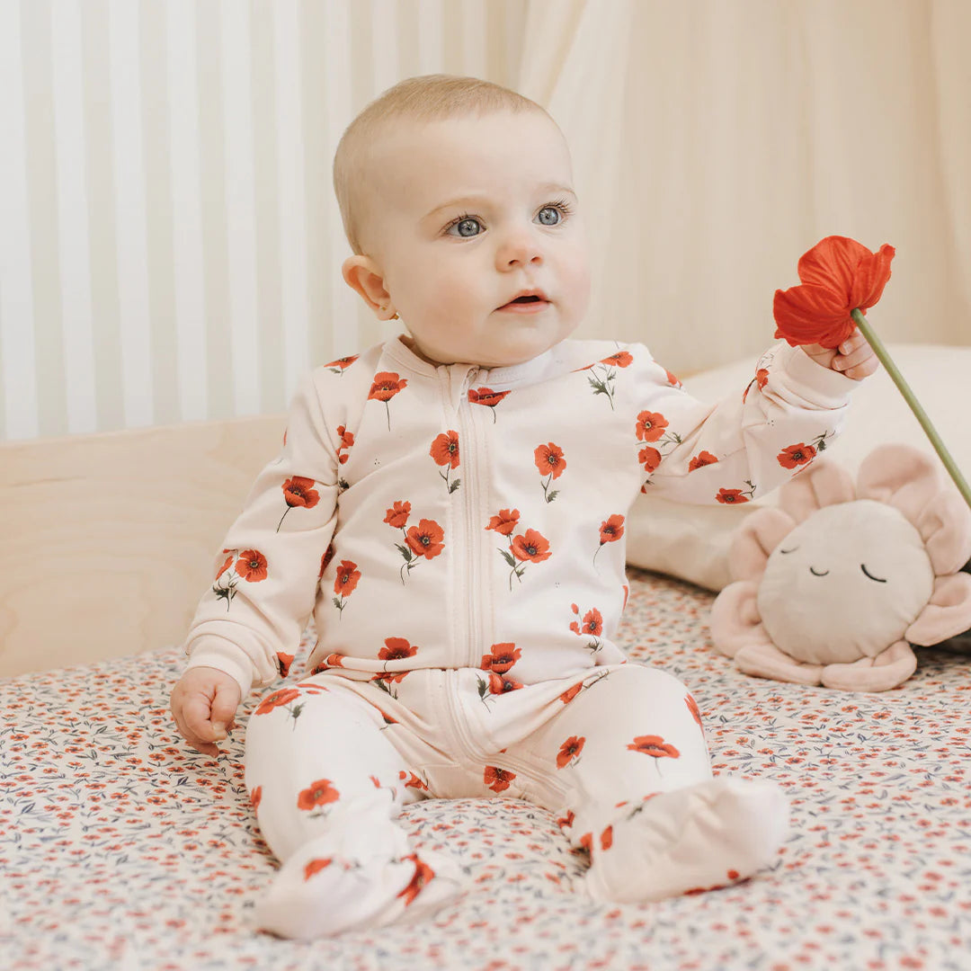 Footed Sleeper - Light Pink Poppy