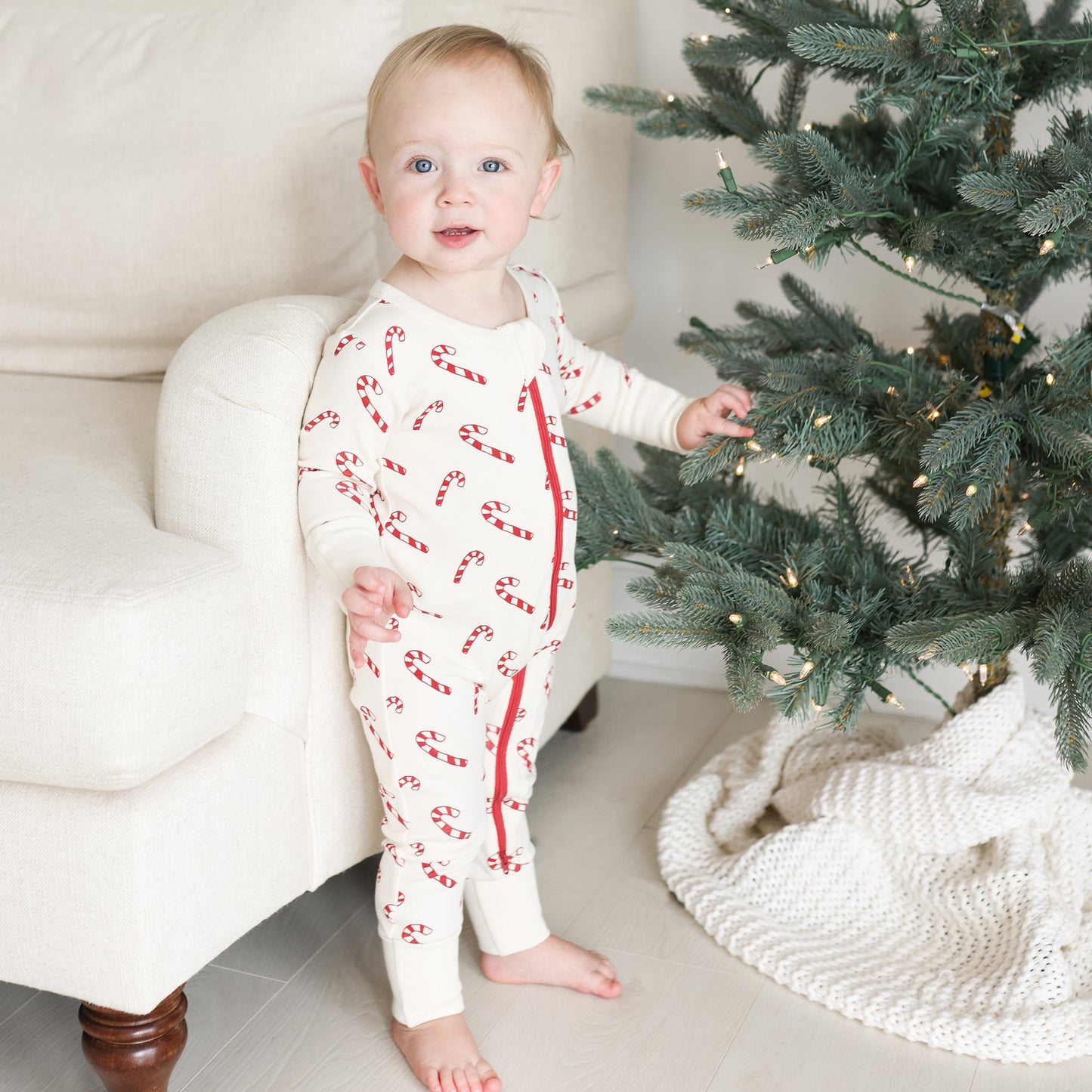 Organic Holiday Zip Romper - Candy Canes