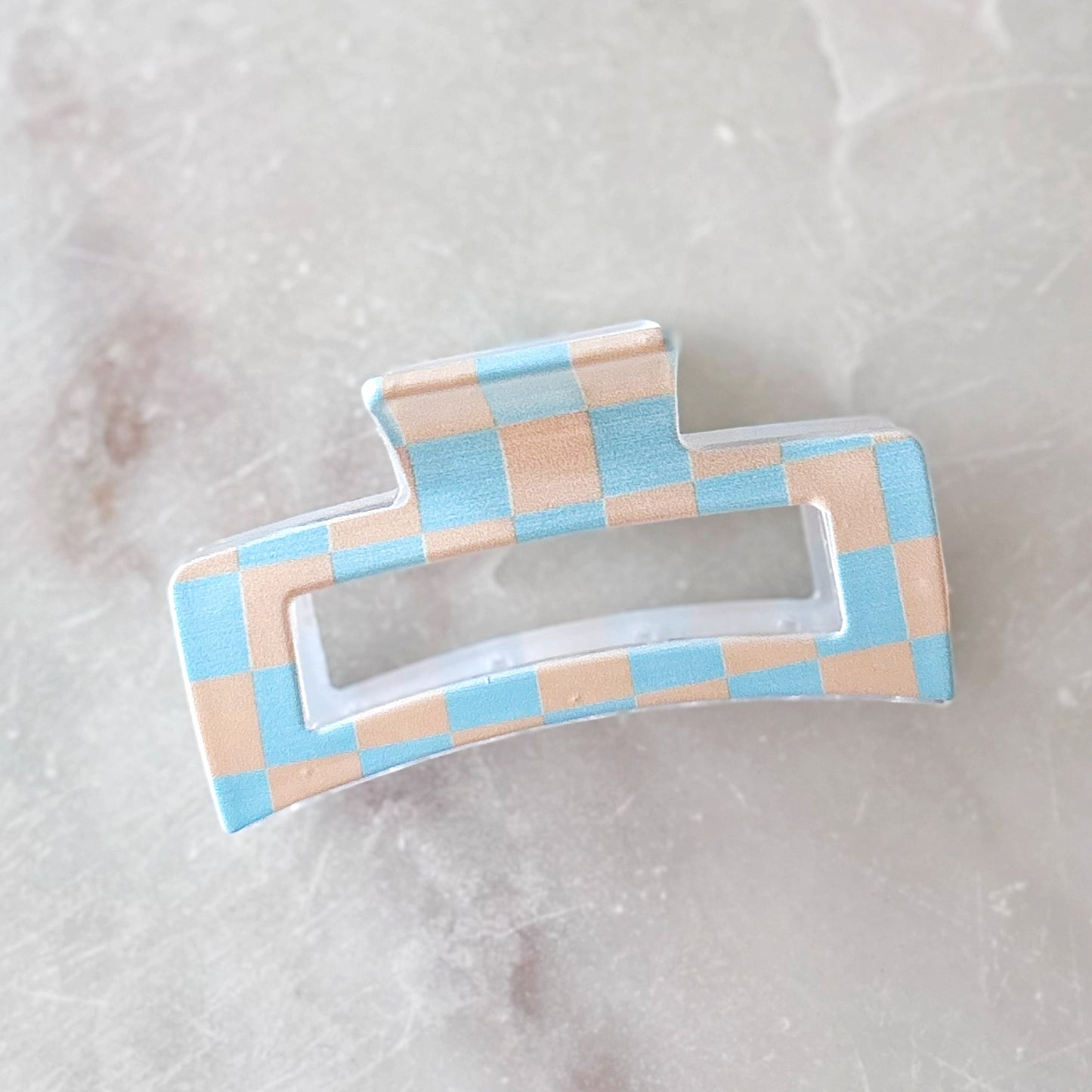 Large Claw Clip - Checkered Blue + Yellow