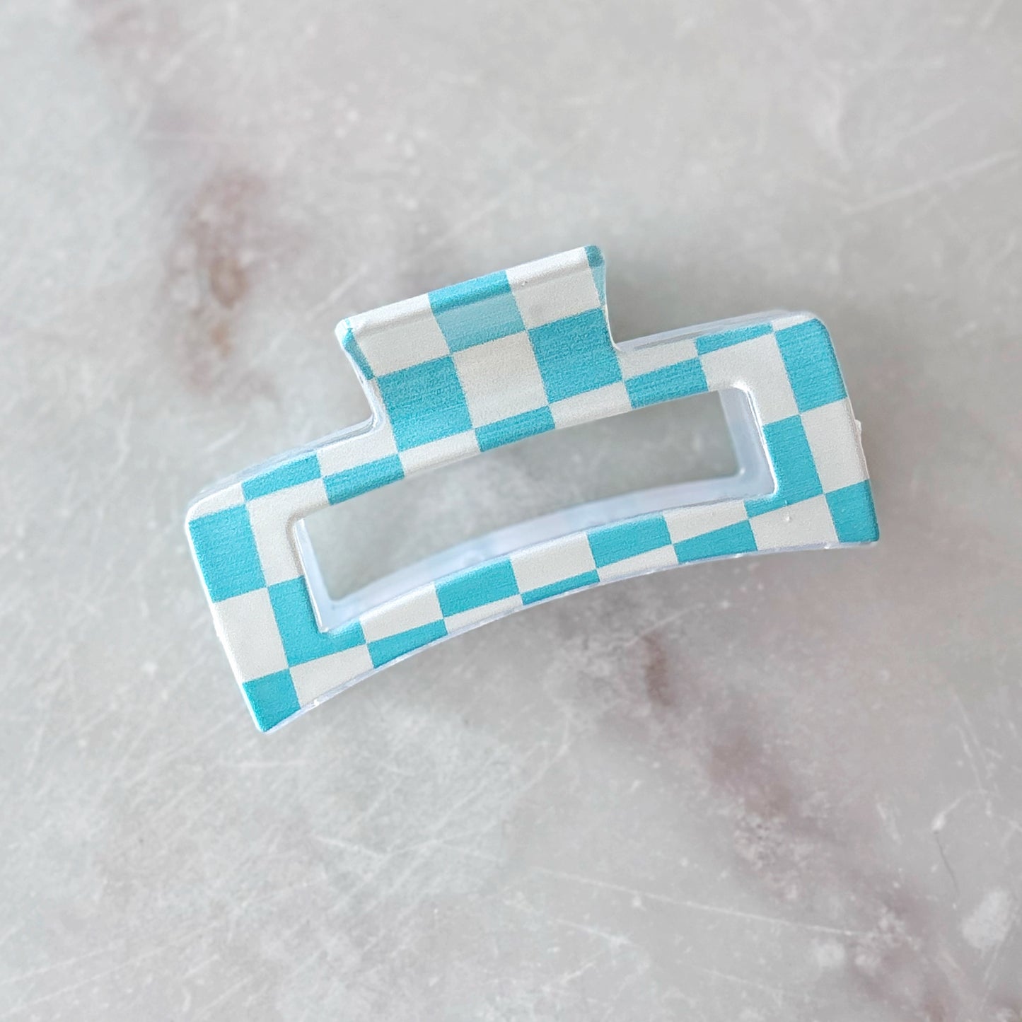 Large Claw Clip - Checkered Teal