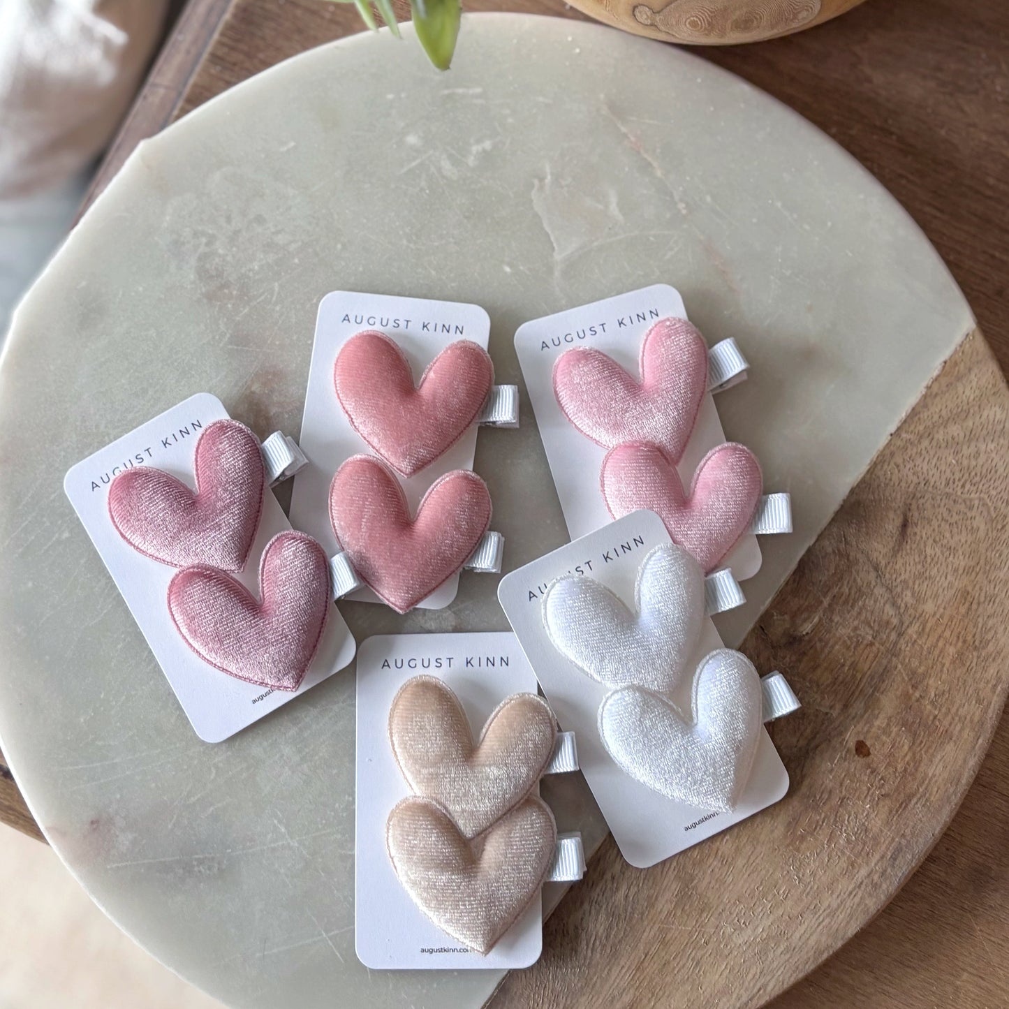 Velvet Heart Hair Clips - White