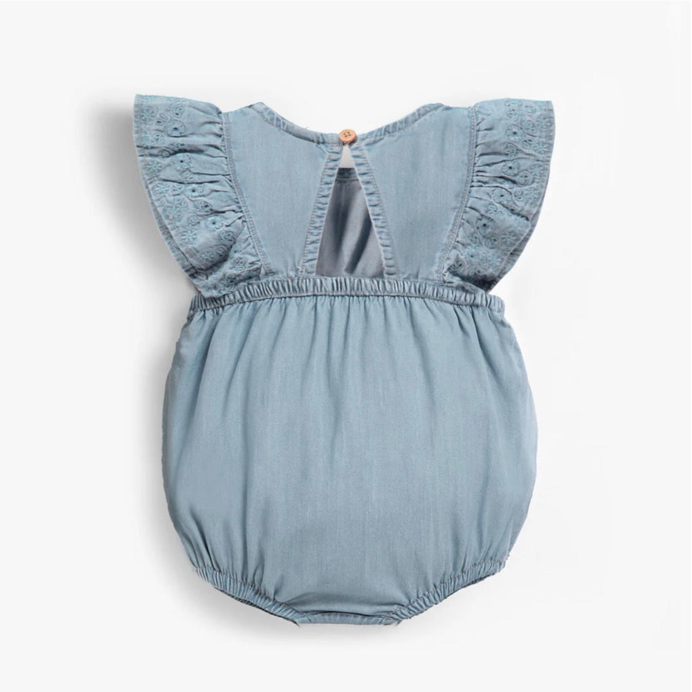Light Denim Embroidered Romper