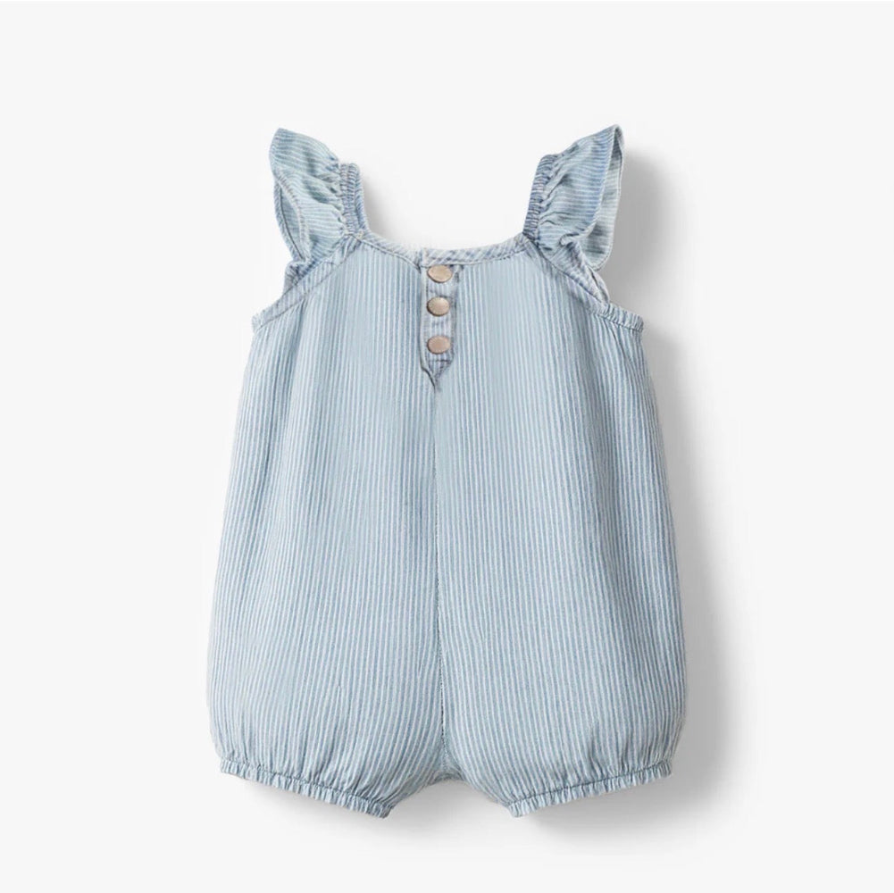 Ruffle Striped Denim Romper