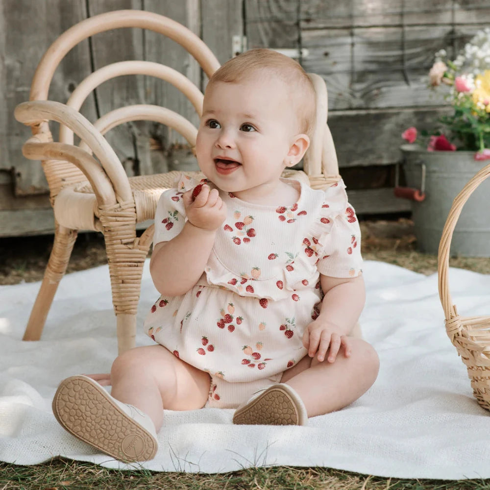 Ribbed Bubble Romper - Strawberries