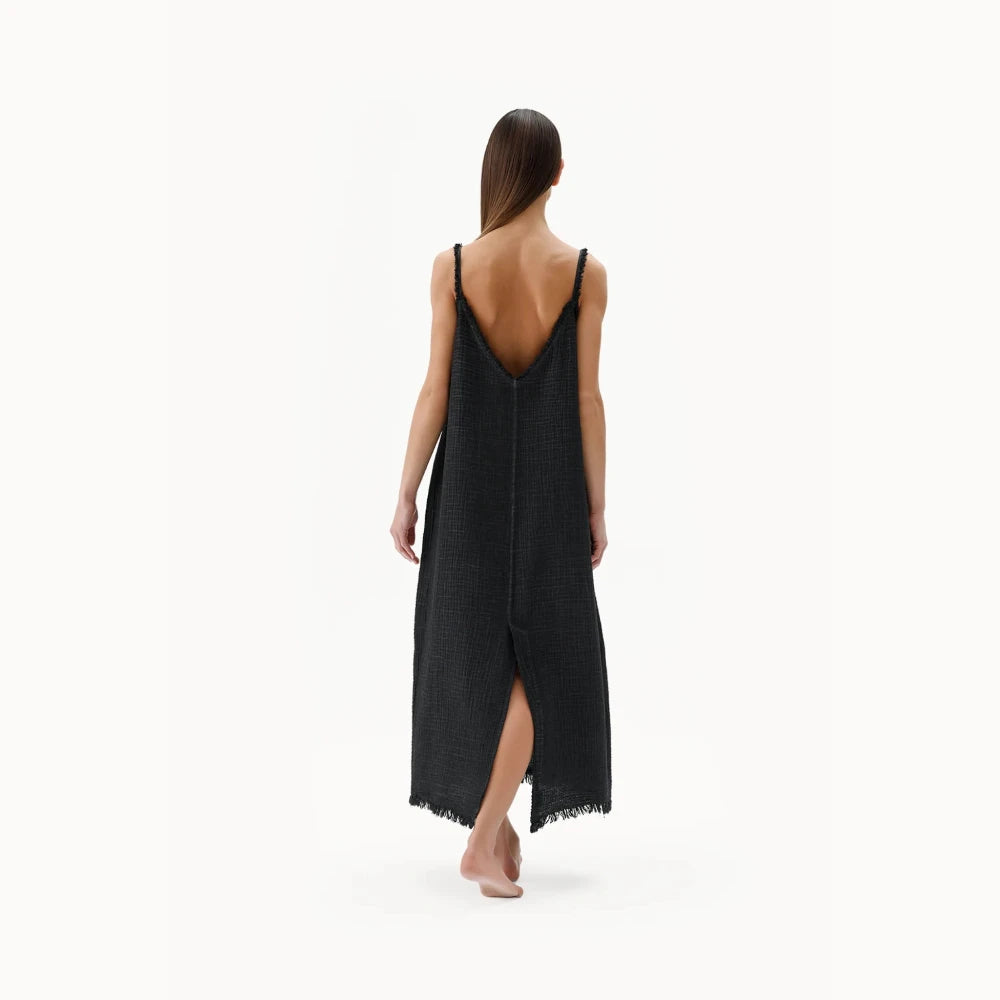 Crinkle Strappy Dress - Washed Black (O/S)