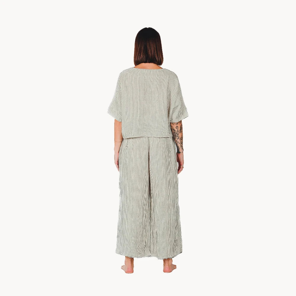 Crinkle Cotton Palazzo Pant - Striped (O/S)