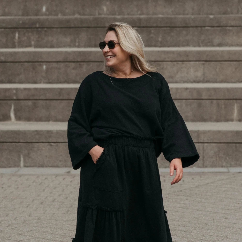 Loft Cotton Bell Sleeve Top - Black (O/S)