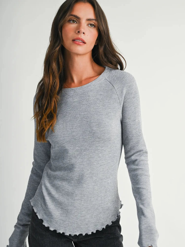 Thermal Knit Lettuce Edge Top - Heather Grey