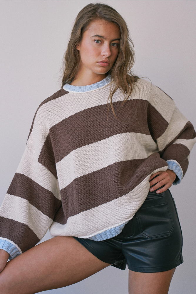 Striped Sweater - Ecru/Chocolate