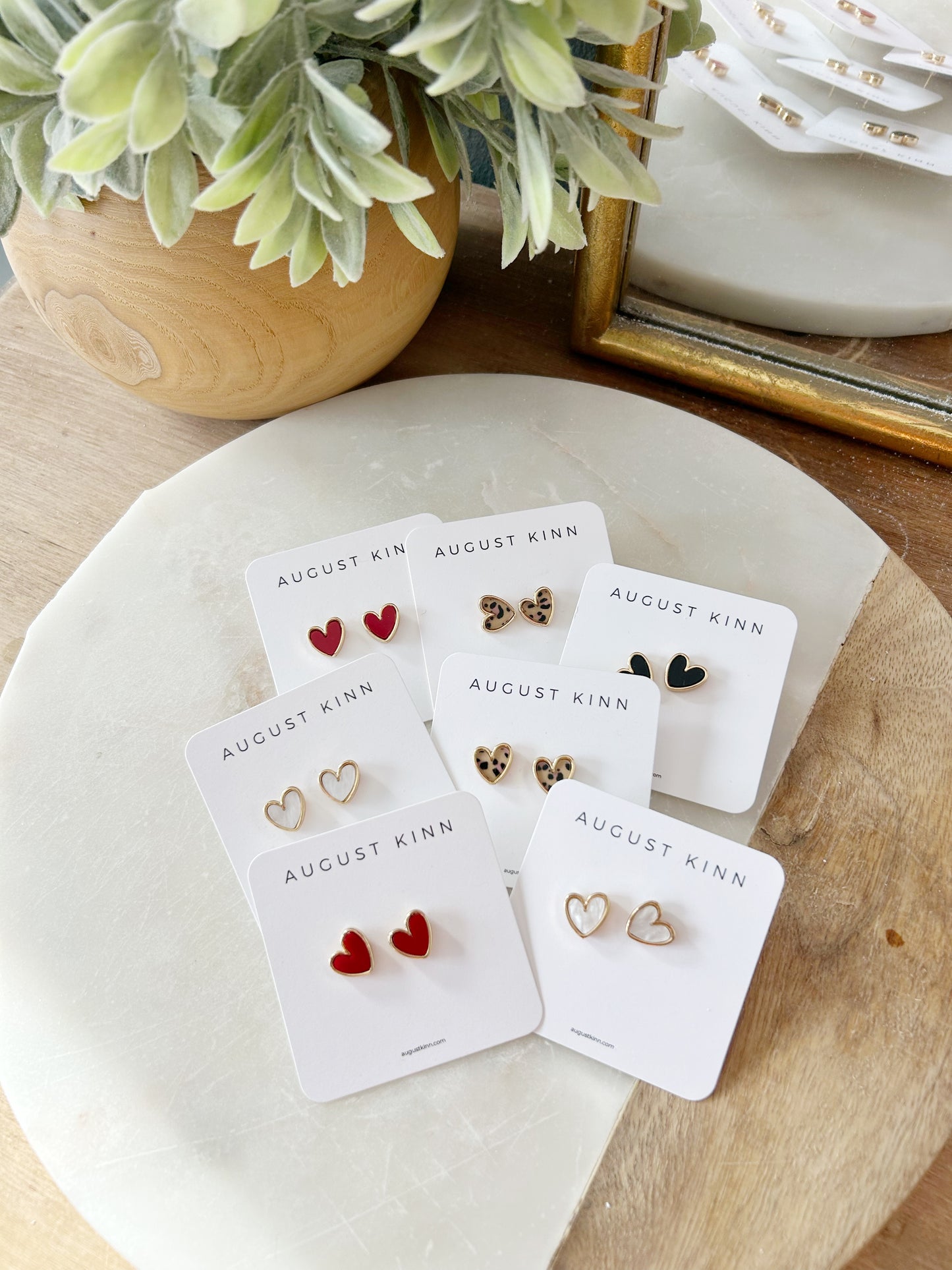 Enamel Heart Earrings - Leopard