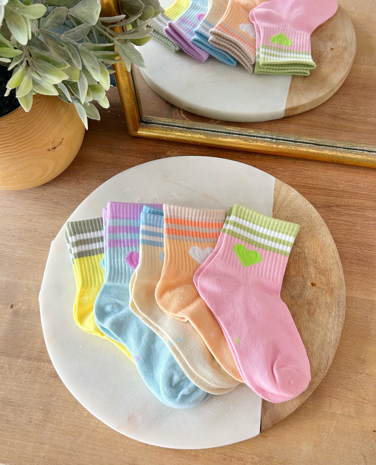 Striped Colour Block Heart Socks - Lemon Lime