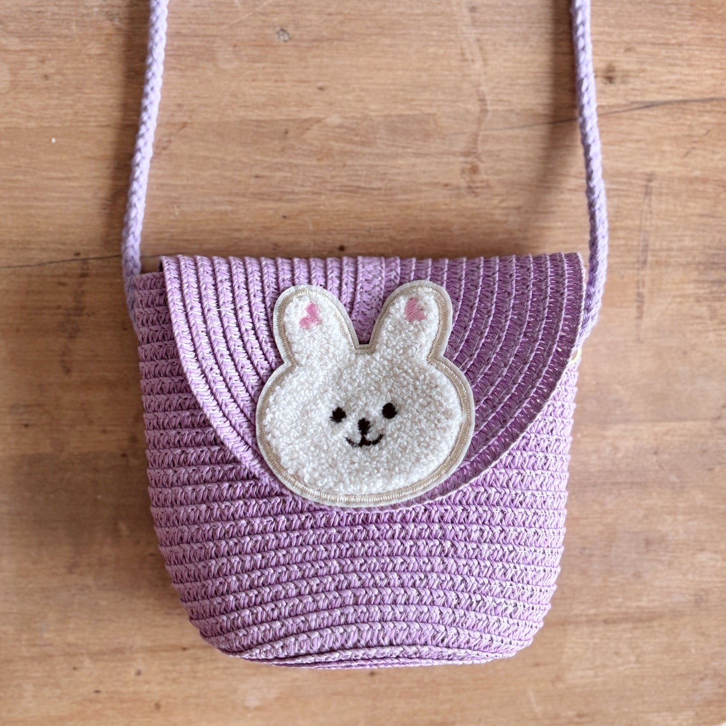 Straw Crossbody Bunny Bag - Purple