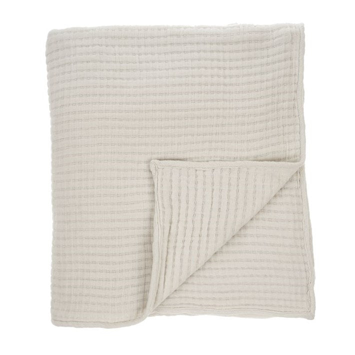 Kantha-Stitch Throw - White