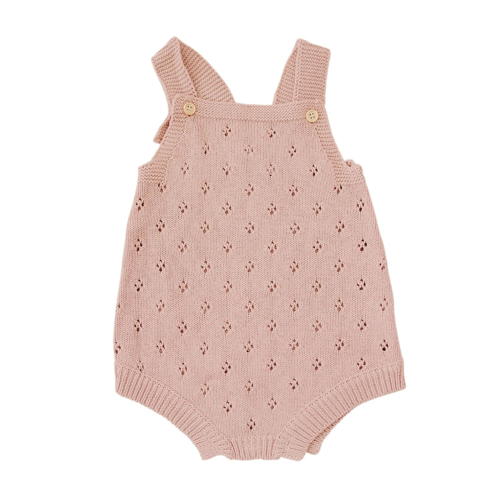 Knit Eyelet Romper - Pink