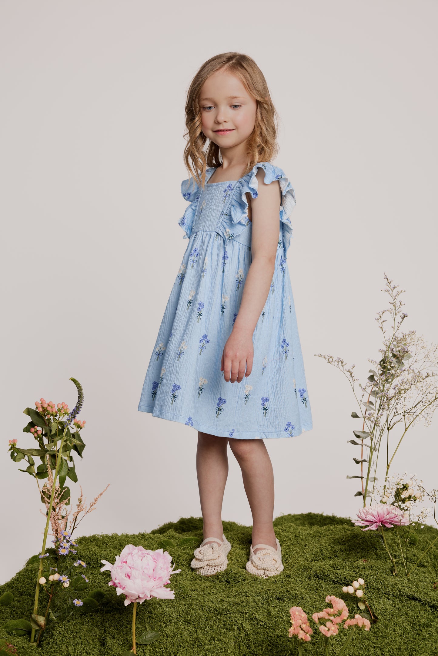 Crinkle Jersey Dress - Blue Flowers