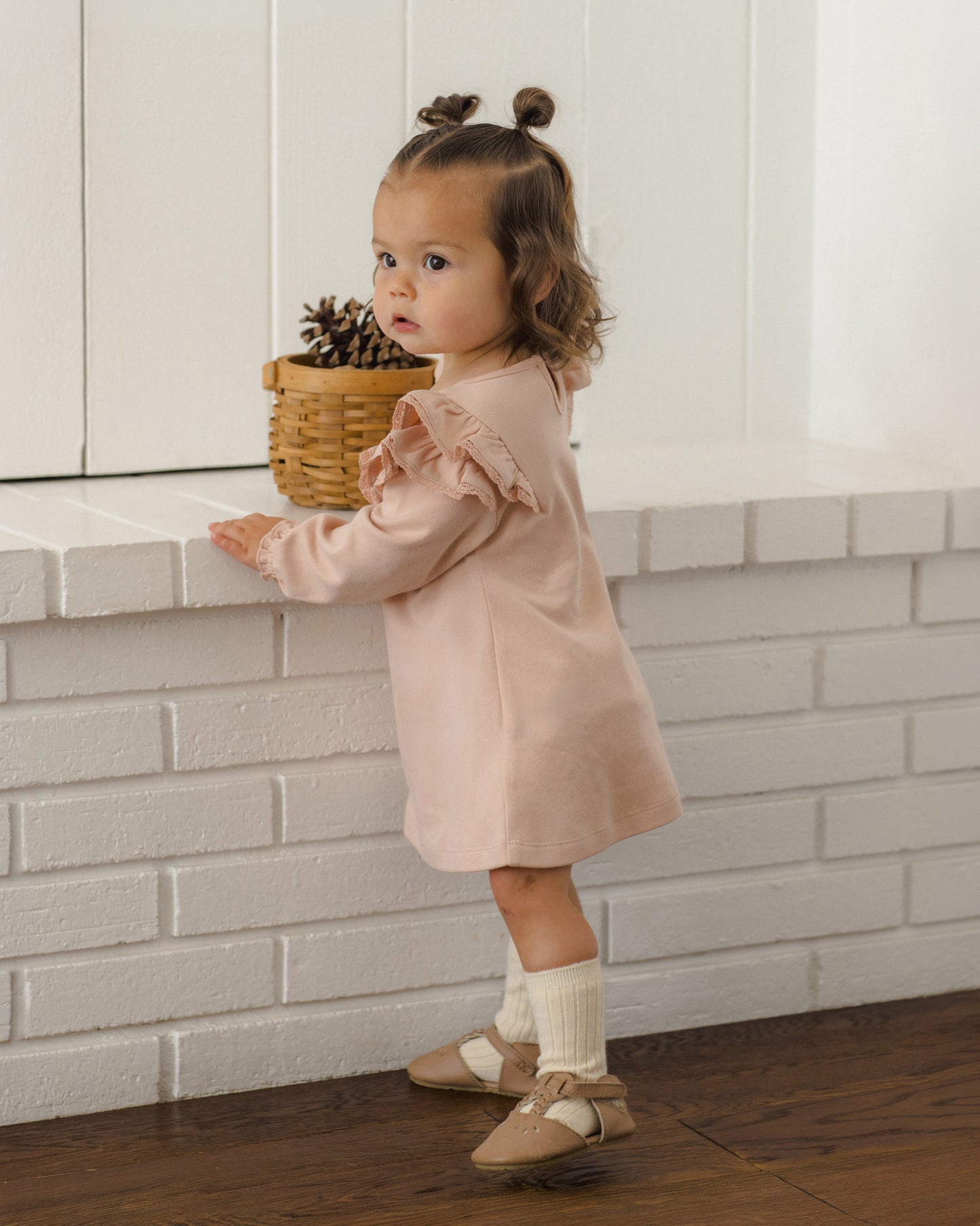 Long Sleeve Flutter Dress - Dusty Rose