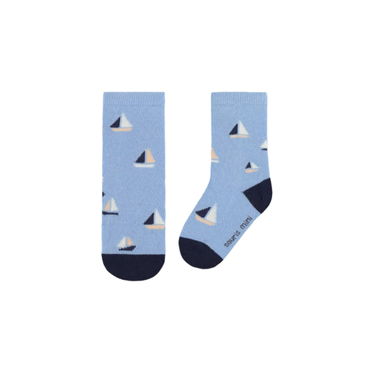Stretchy Cotton Socks - Sailboats (Blue)