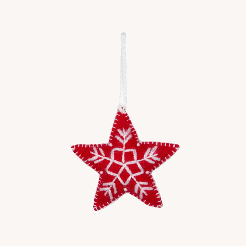 Hand-Embroidered Ornament - Red Star