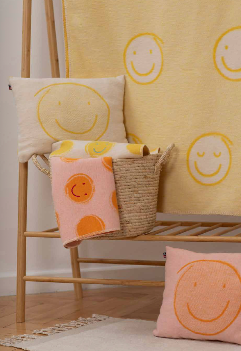 Cotton Flannel Blanket - Happy Faces (Orange)