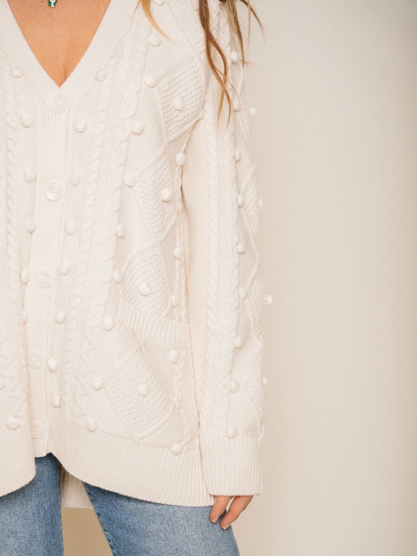 Unwind Pom Cardigan - White
