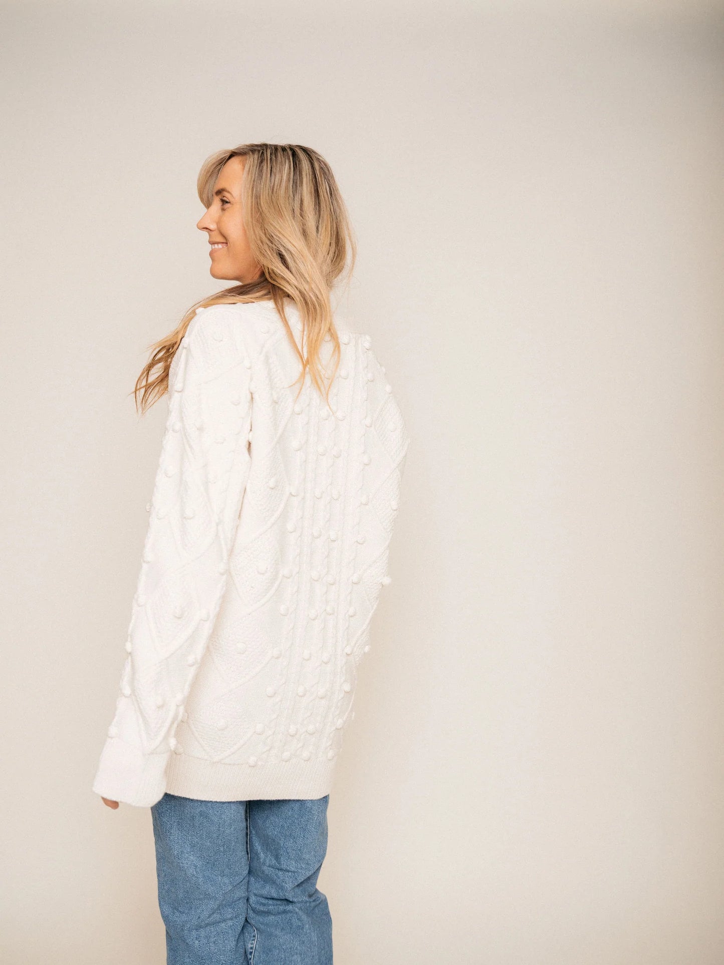 Unwind Pom Cardigan - White