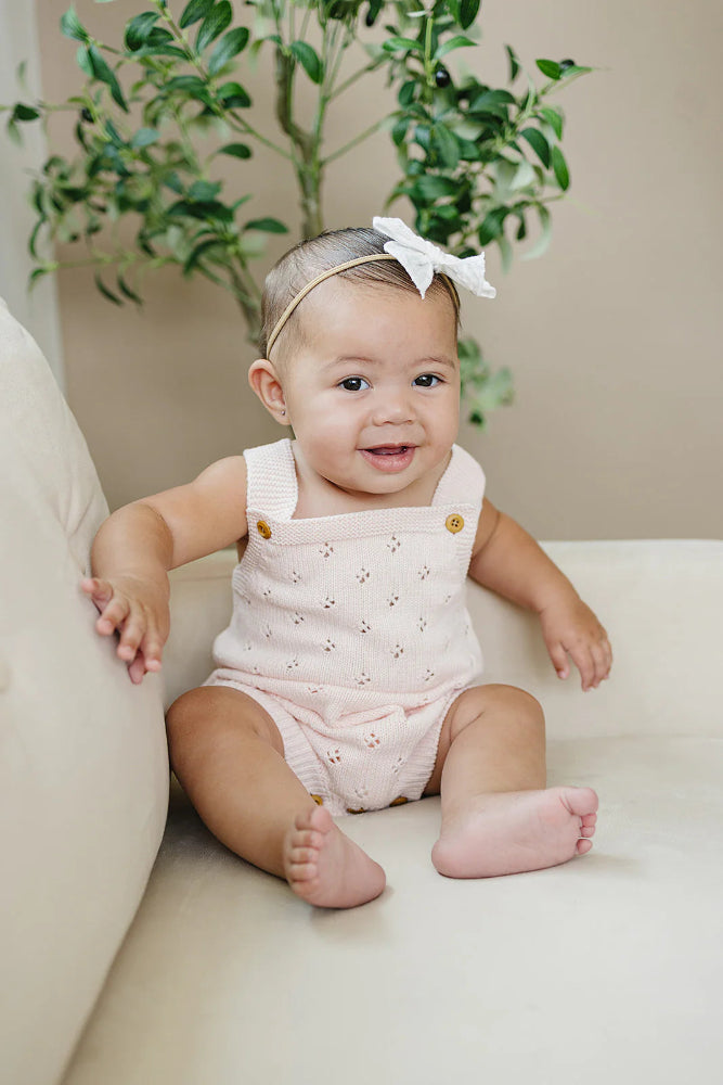 Knit Eyelet Romper - Pink