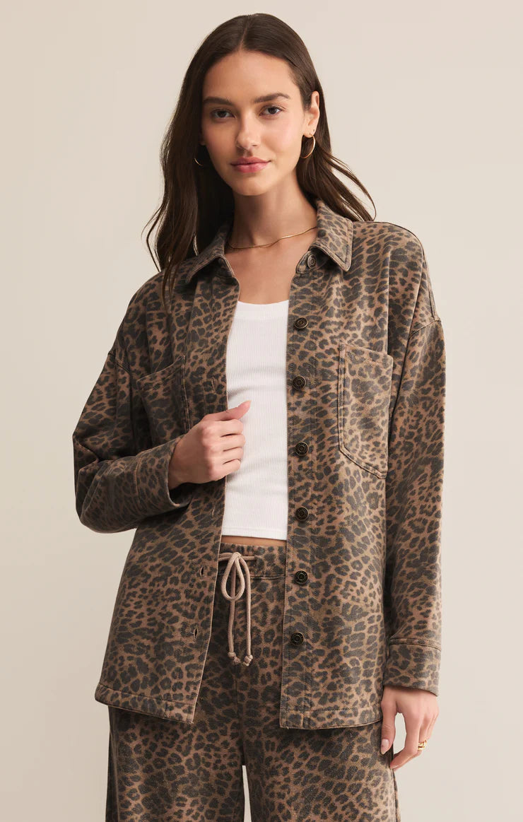 All Day Knit Jacket - Washed Leopard