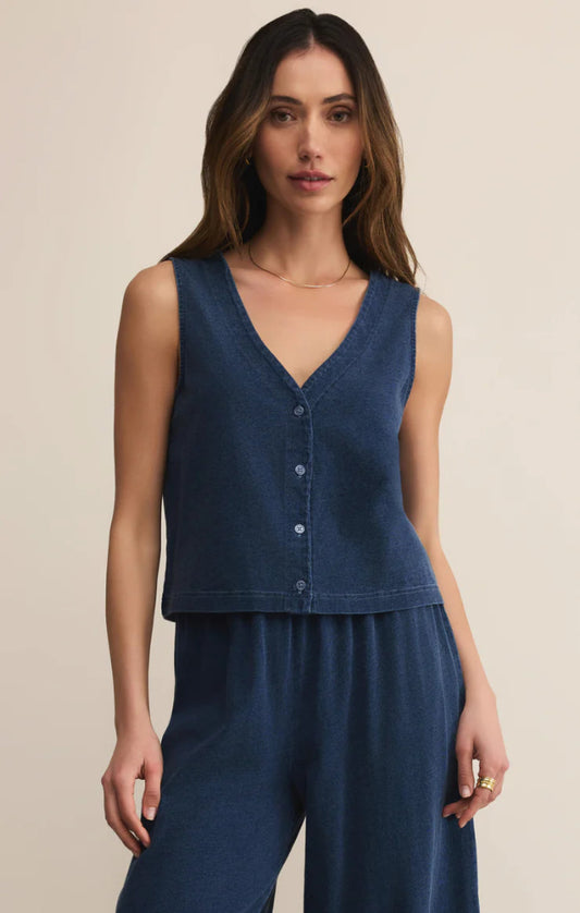 Solace Jersey Denim Top - Indigo