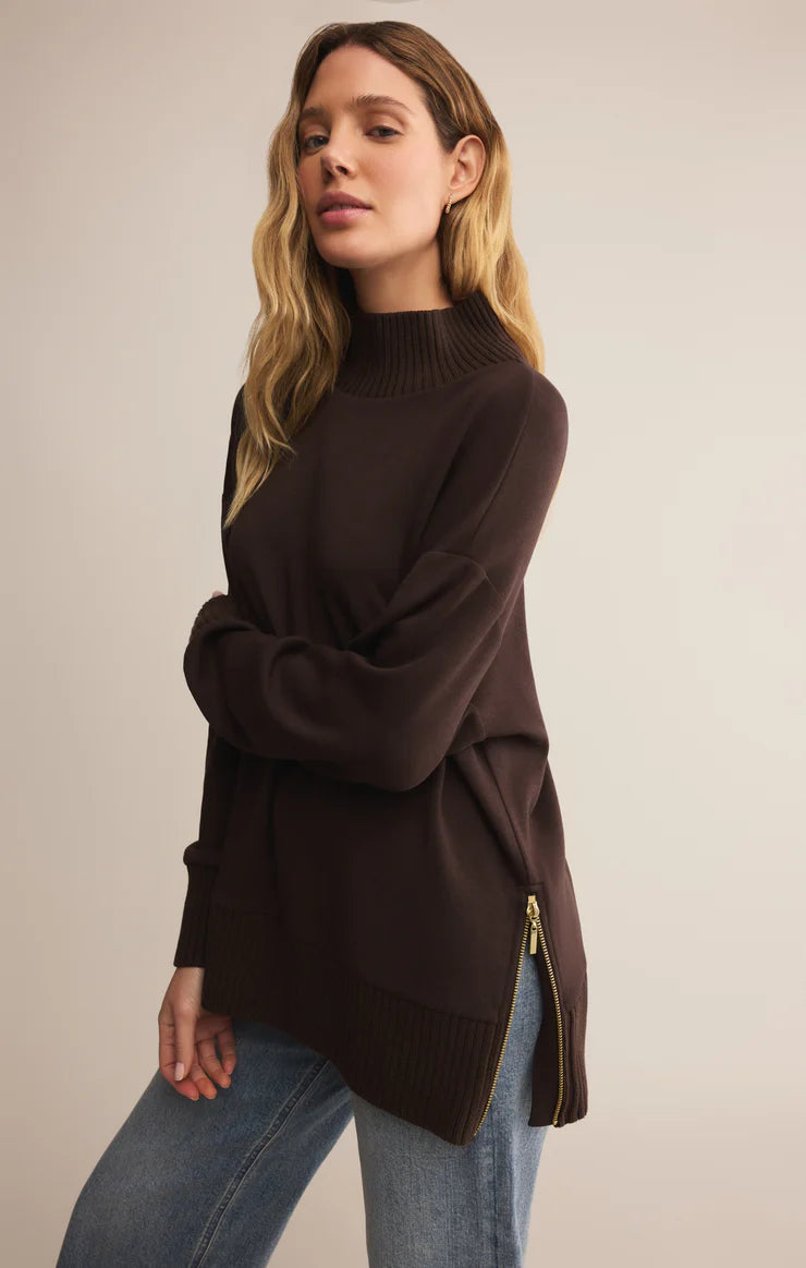 Sable Rib Mock Neck Sweater - Chocolate Cherry