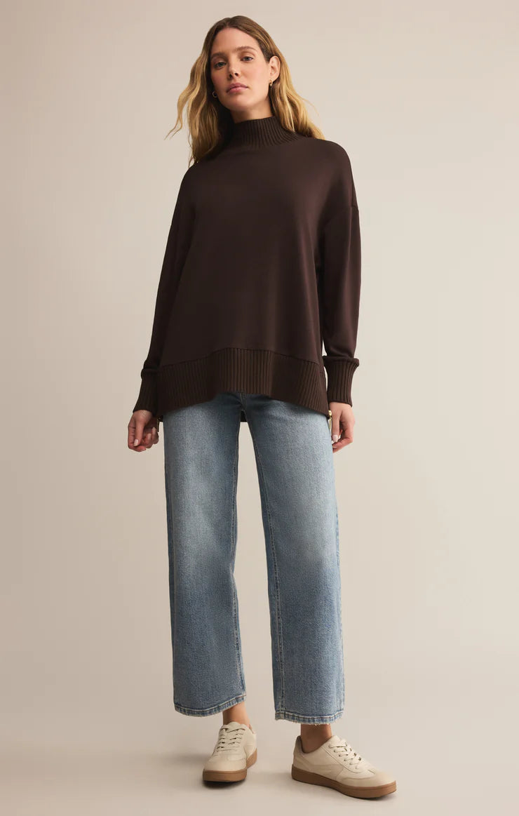 Sable Rib Mock Neck Sweater - Chocolate Cherry