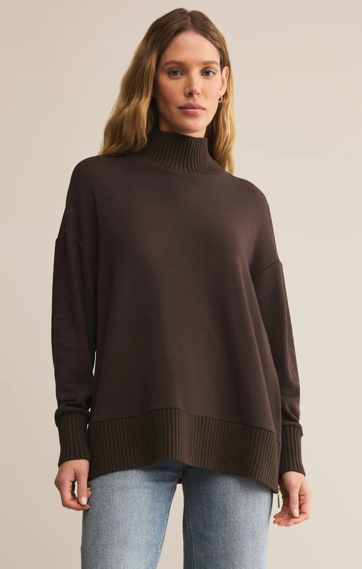 Sable Rib Mock Neck Sweater - Chocolate Cherry