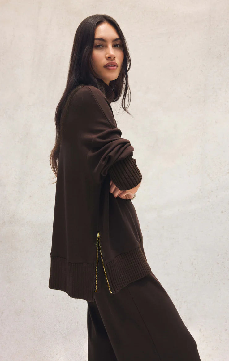Sable Rib Mock Neck Sweater - Chocolate Cherry