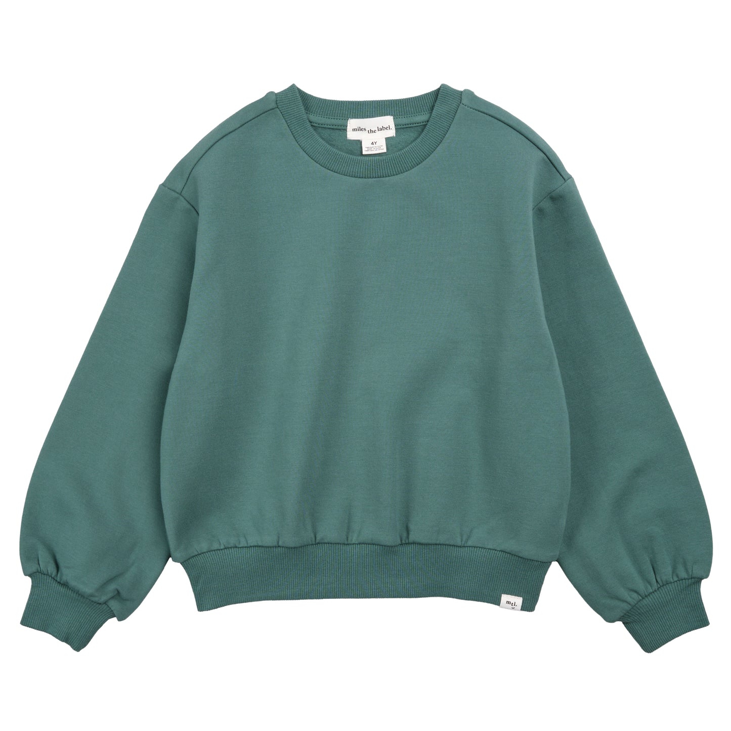 Puffy Sleeve Cotton Fleece Sweatshirt - Dark Green