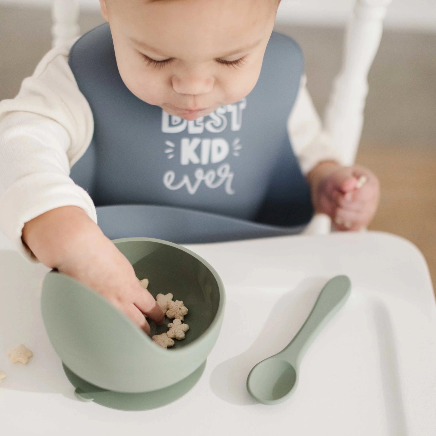 Silicone Suction Bowl and Spoon Set - Sage