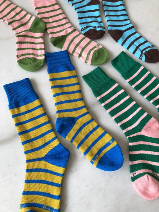 Makino Pop Stripe High Sock - Forest Blush