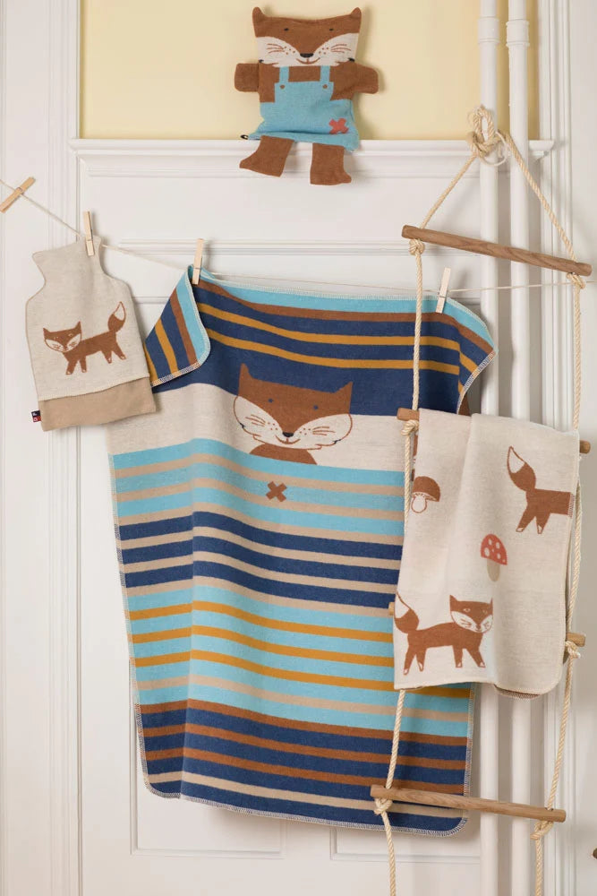 Cotton Flannel Blanket - Fox with Stripes
