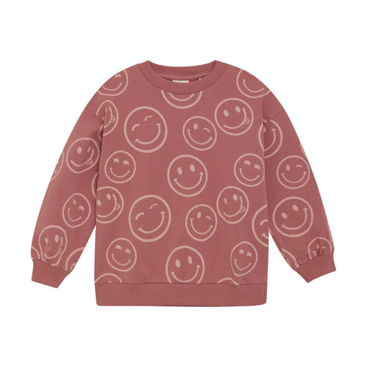 Smiley Face Sweatshirt - Withered Rose