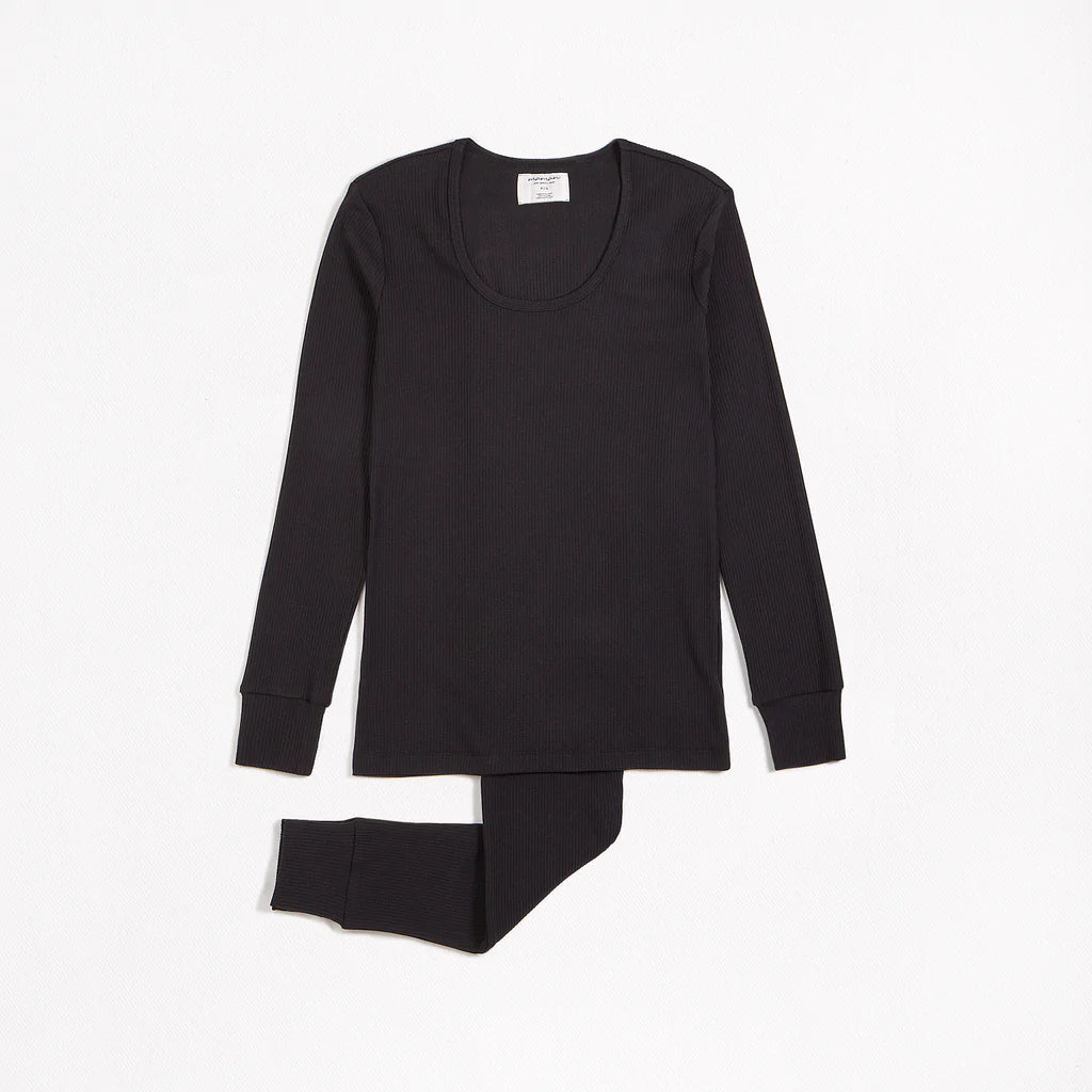 Ladies Modal Ribbed Sleep Set - Caviar Black