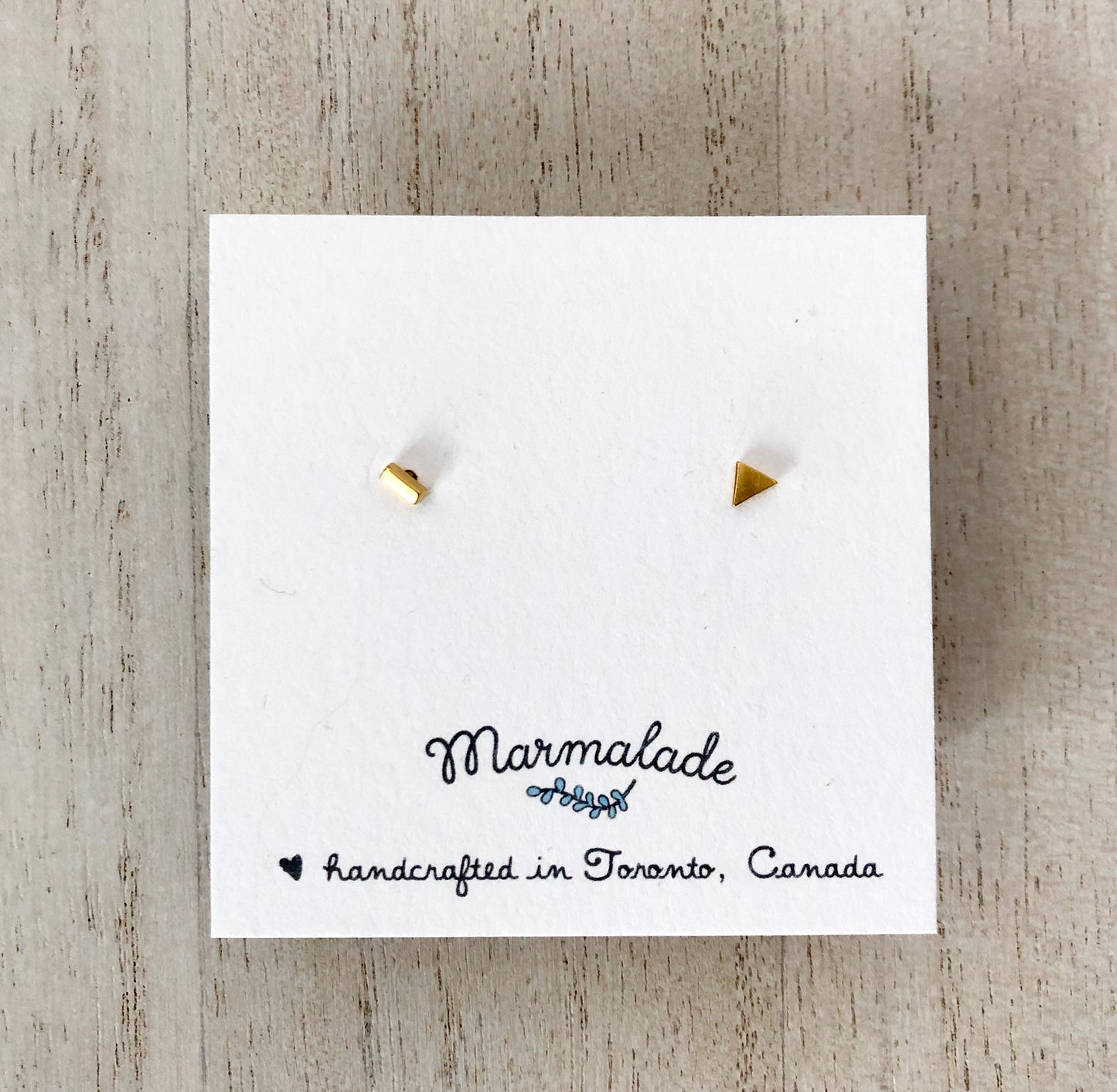 Mismatched Stud Set (Triangle + Bar) - Small Gold