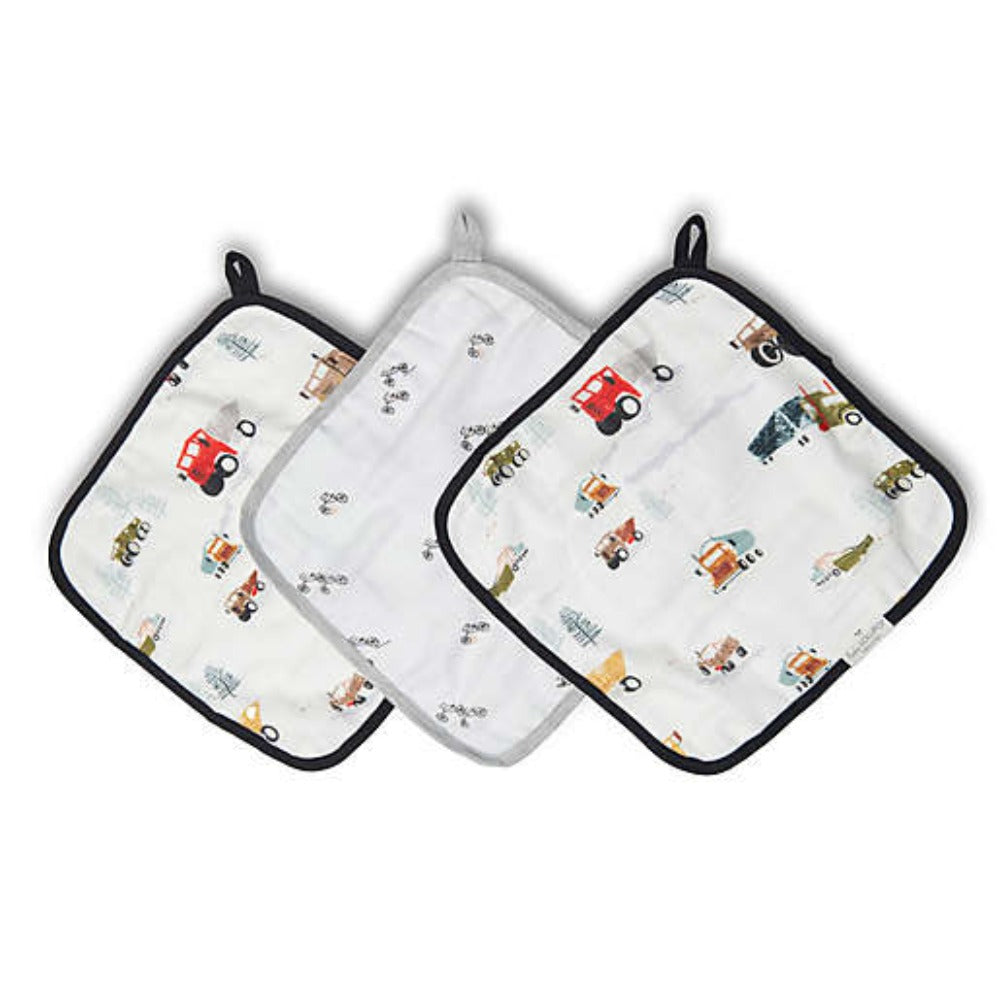 Muslin Washcloth Set (set of 3) - Happy Trucks