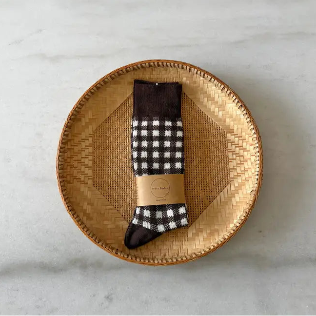 Cotswold Gingham Socks - Espresso Brown